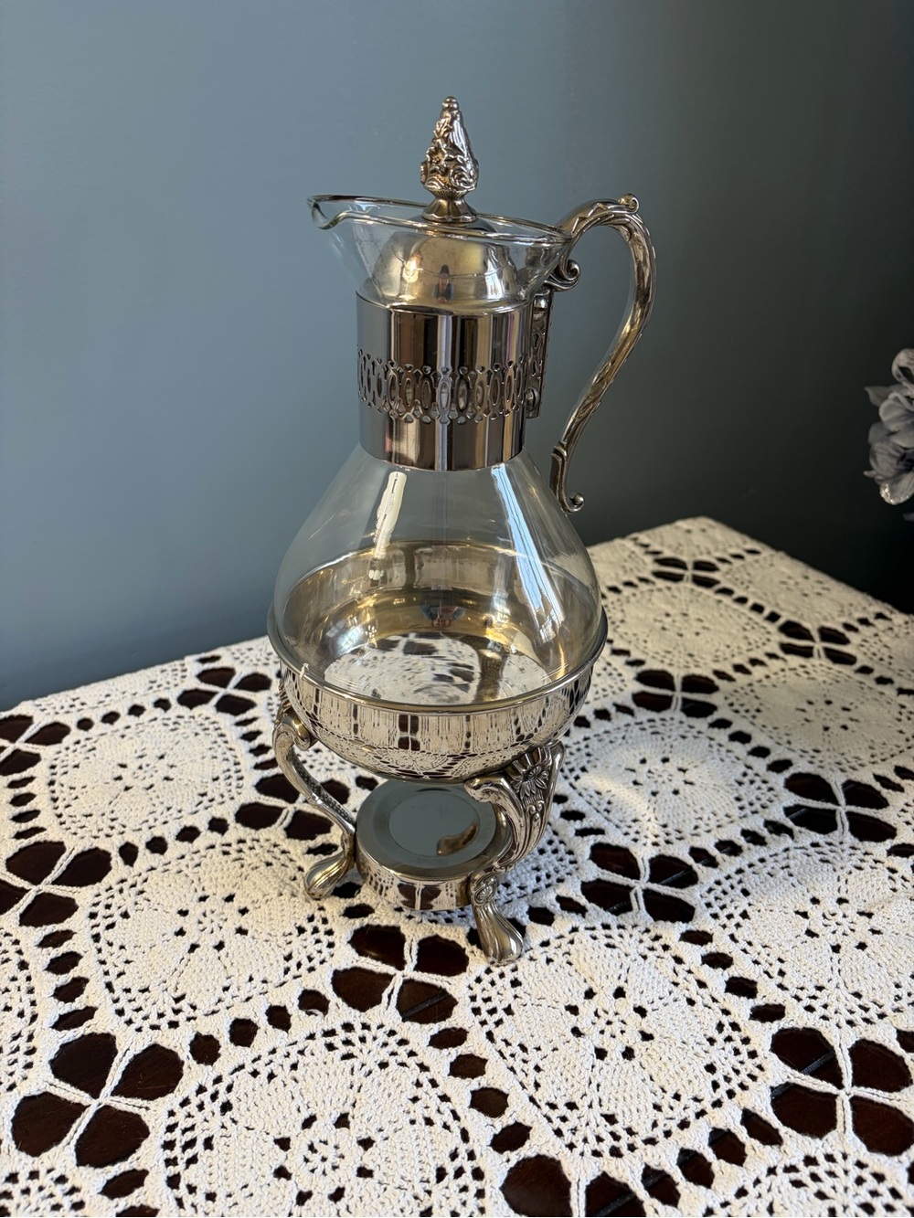 Vintage Silver Plated and Glass Carafe/Tea Warmer
